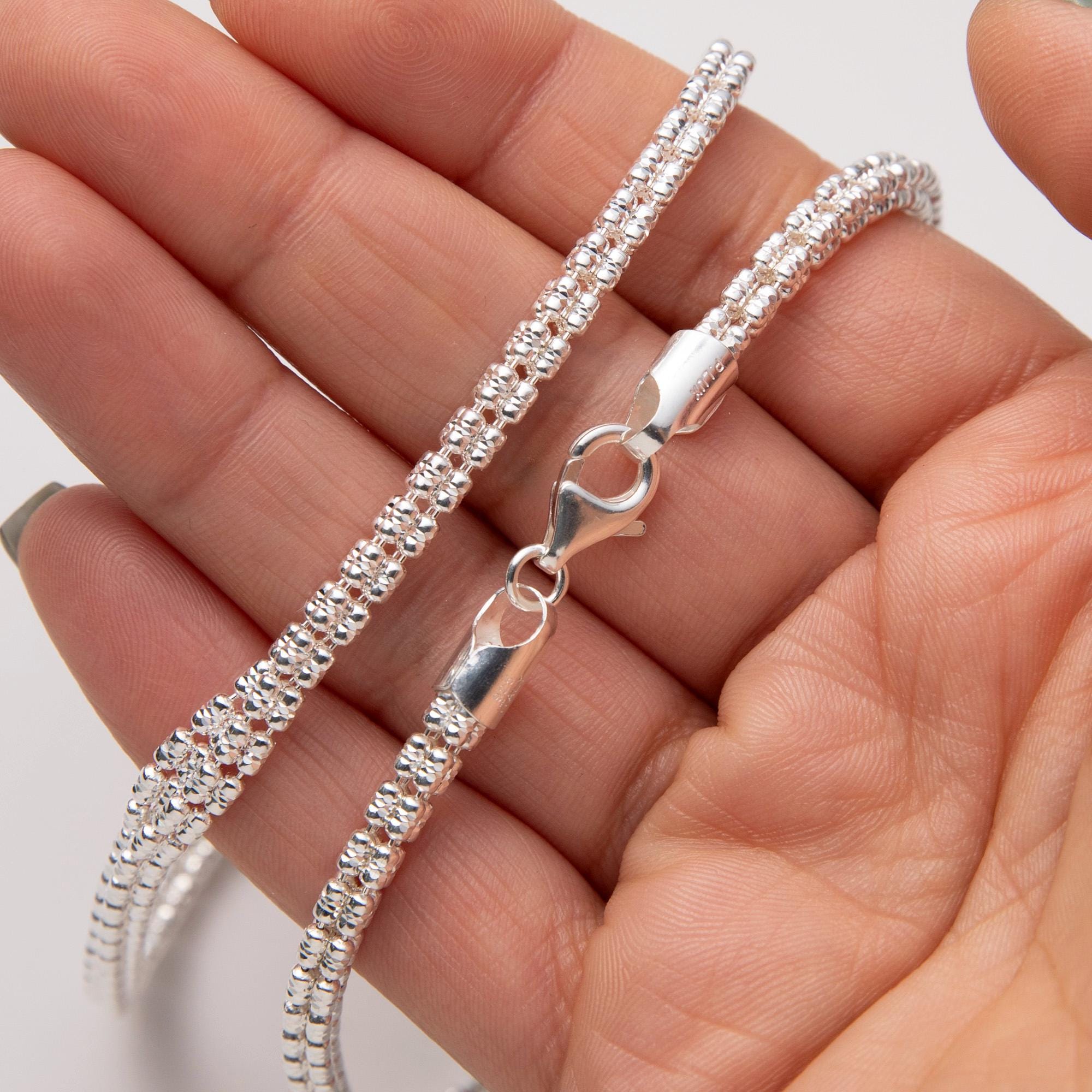 2.4mm Diamond-Cut Ice Link Chain Necklace 