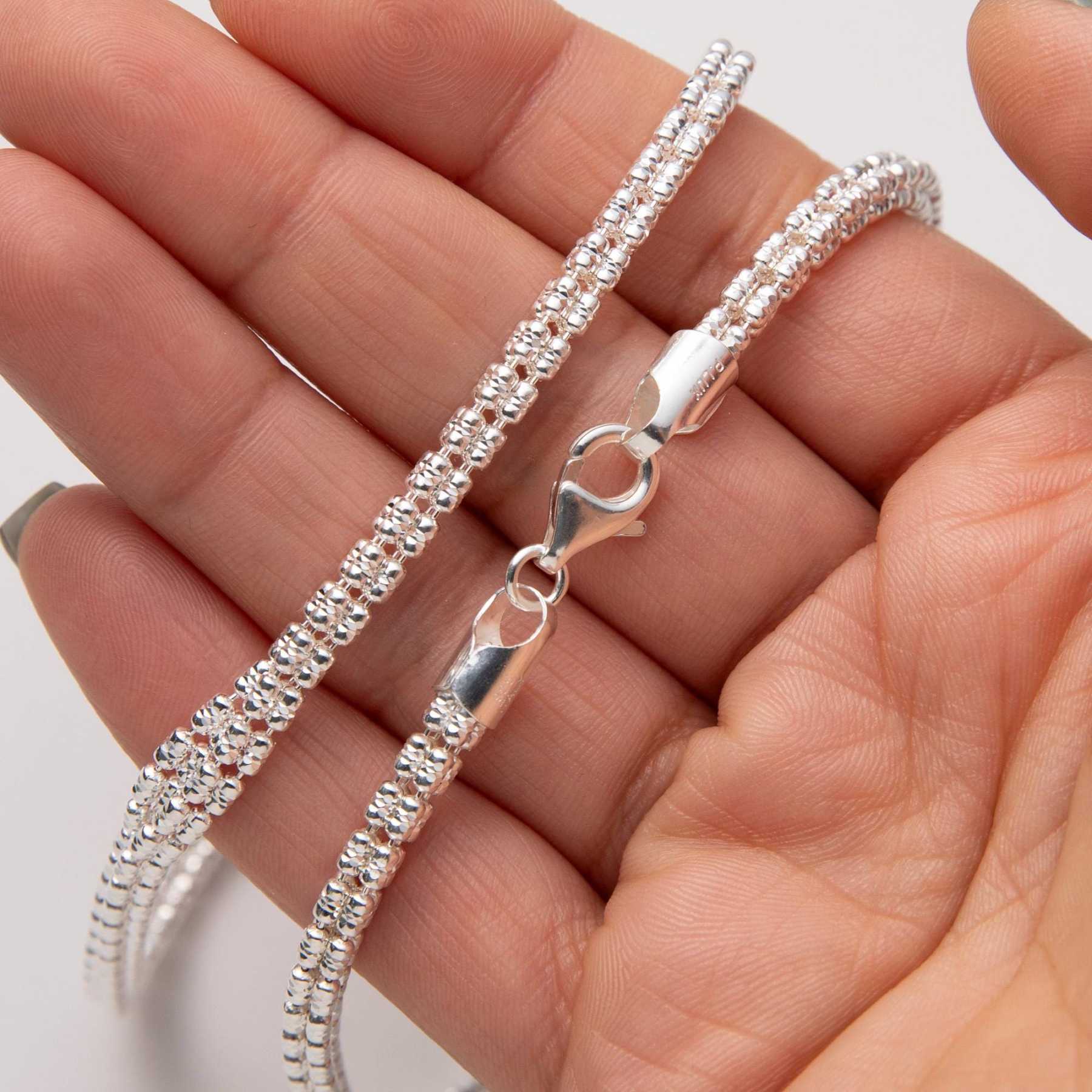 2.4mm Diamond-Cut Ice Link Chain Necklace
