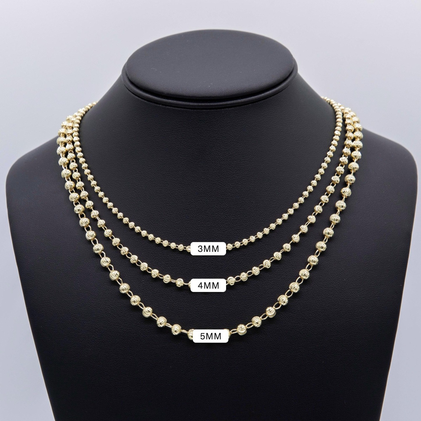 Gold Plated Moon Cut Ball Bead Chain Necklace