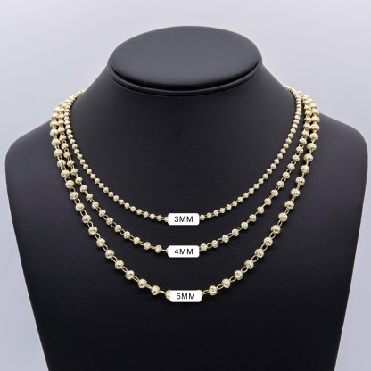 Gold Plated Moon Cut Ball Bead Chain Necklace