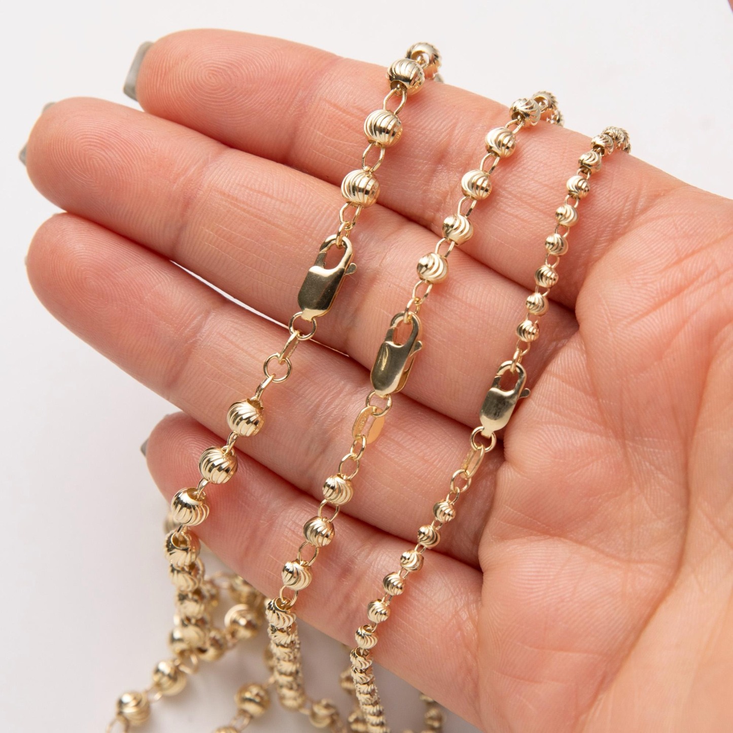 Gold Plated Moon Cut Ball Bead Chain Necklace