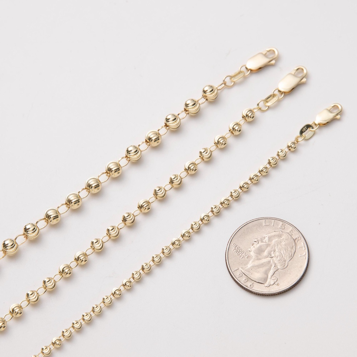 Gold Plated Moon Cut Ball Bead Chain Necklace