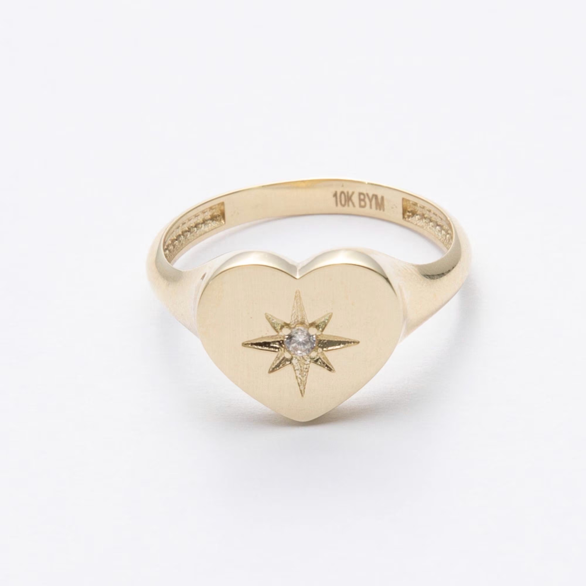 CZ North Star Heart Signet  Nugget Ring