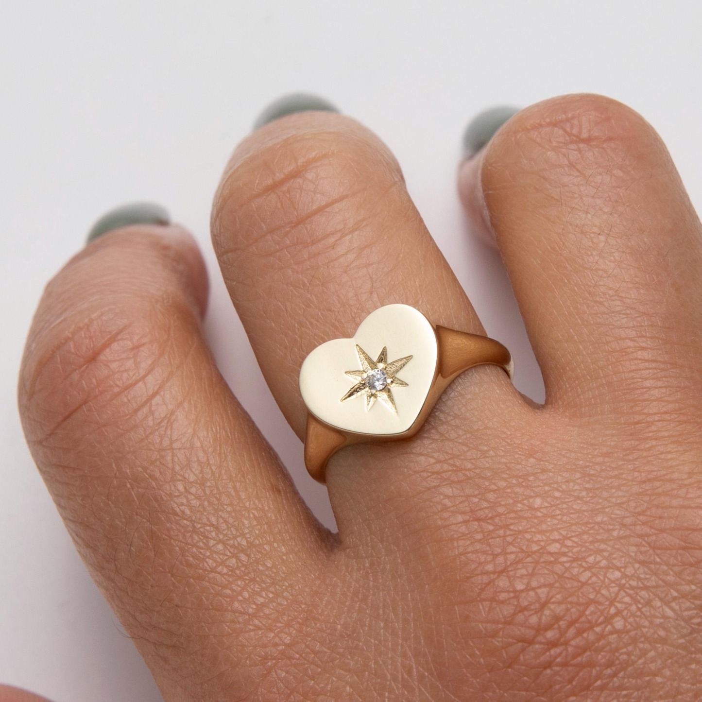 CZ North Star Heart Signet Nugget Ring