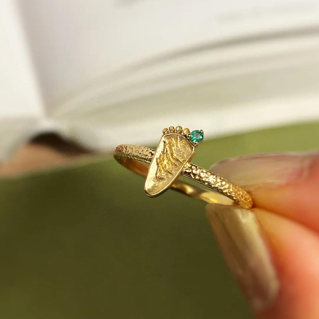 Gold Plated Footprint Engraved Ring