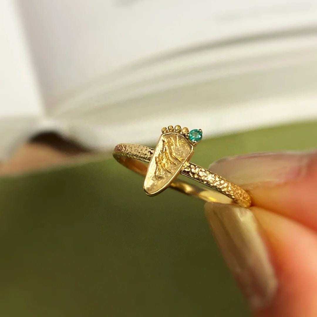 Gold Plated Footprint Engraved Ring