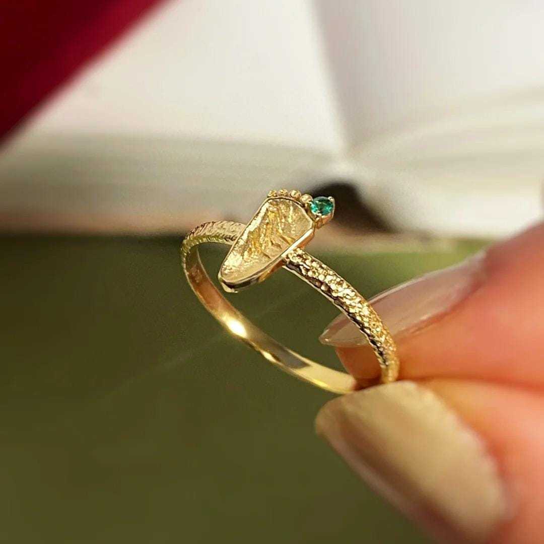 Gold Plated Footprint Engraved Ring