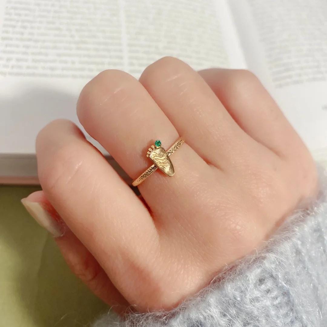 Gold Plated Footprint Engraved Ring