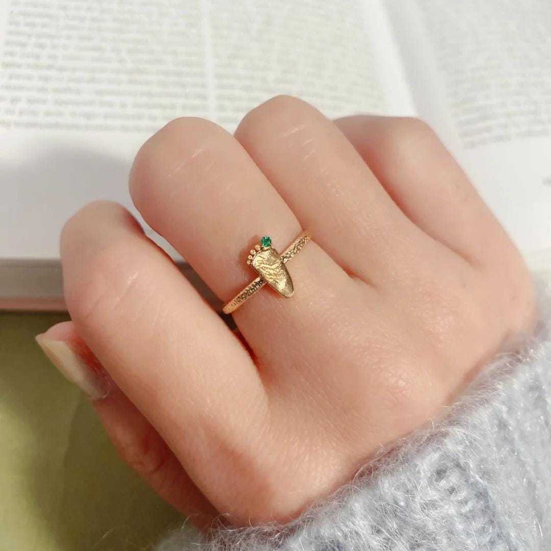 Gold Plated Footprint Engraved Ring