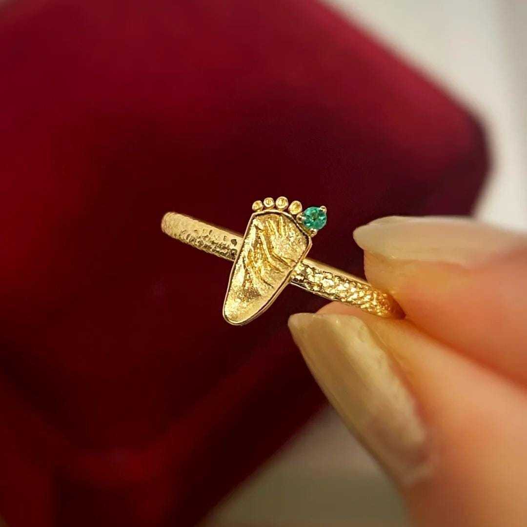 Gold Plated Footprint Engraved Ring
