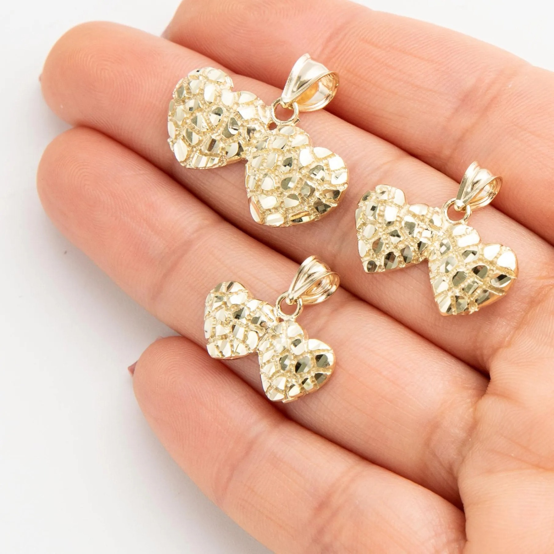 Gold Diamond Cut Hearts Nugget Pendant Necklace