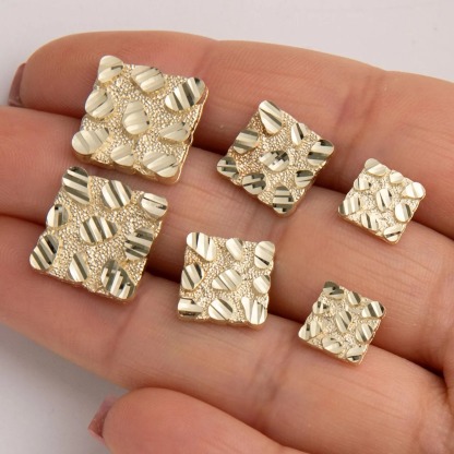 Gold Plated Diamond-Cut Square Nugget Stud Earrings