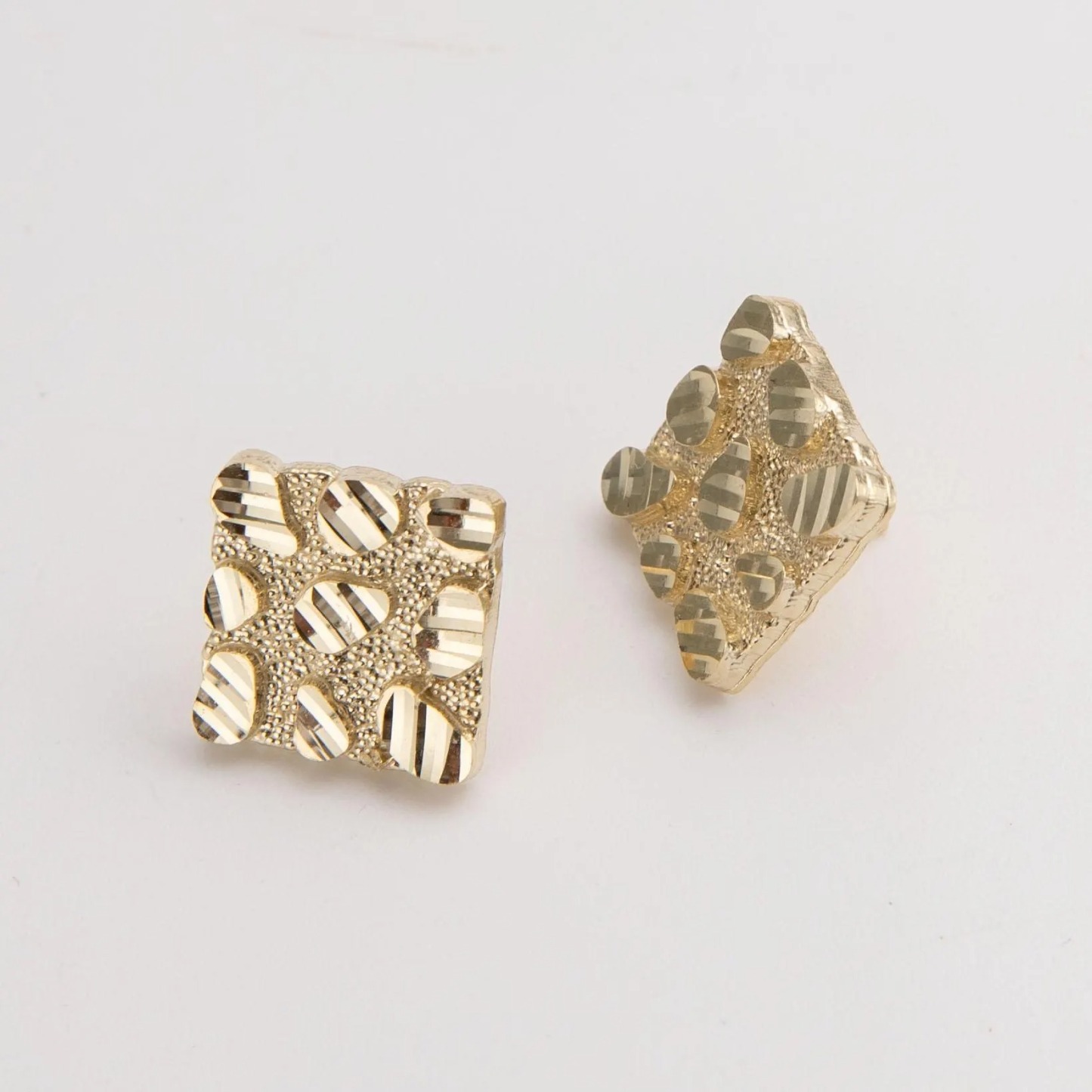 Gold Plated Diamond-Cut Square Nugget Stud Earrings
