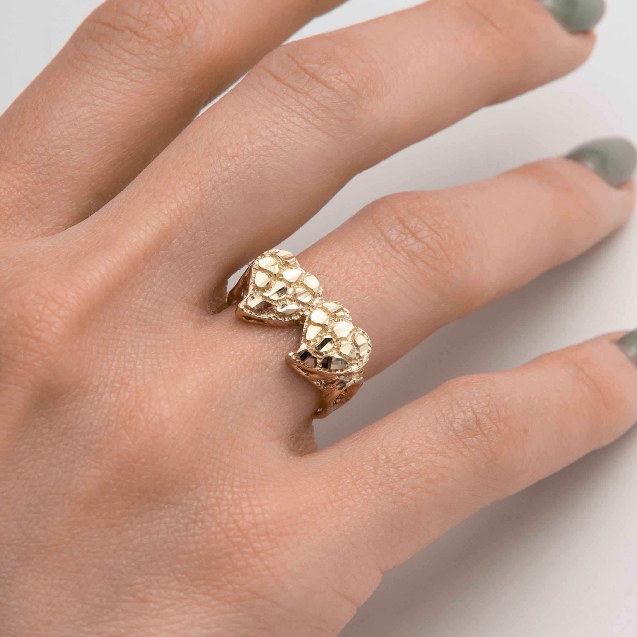 Gold Diamond Cut Hearts Nugget Ring 