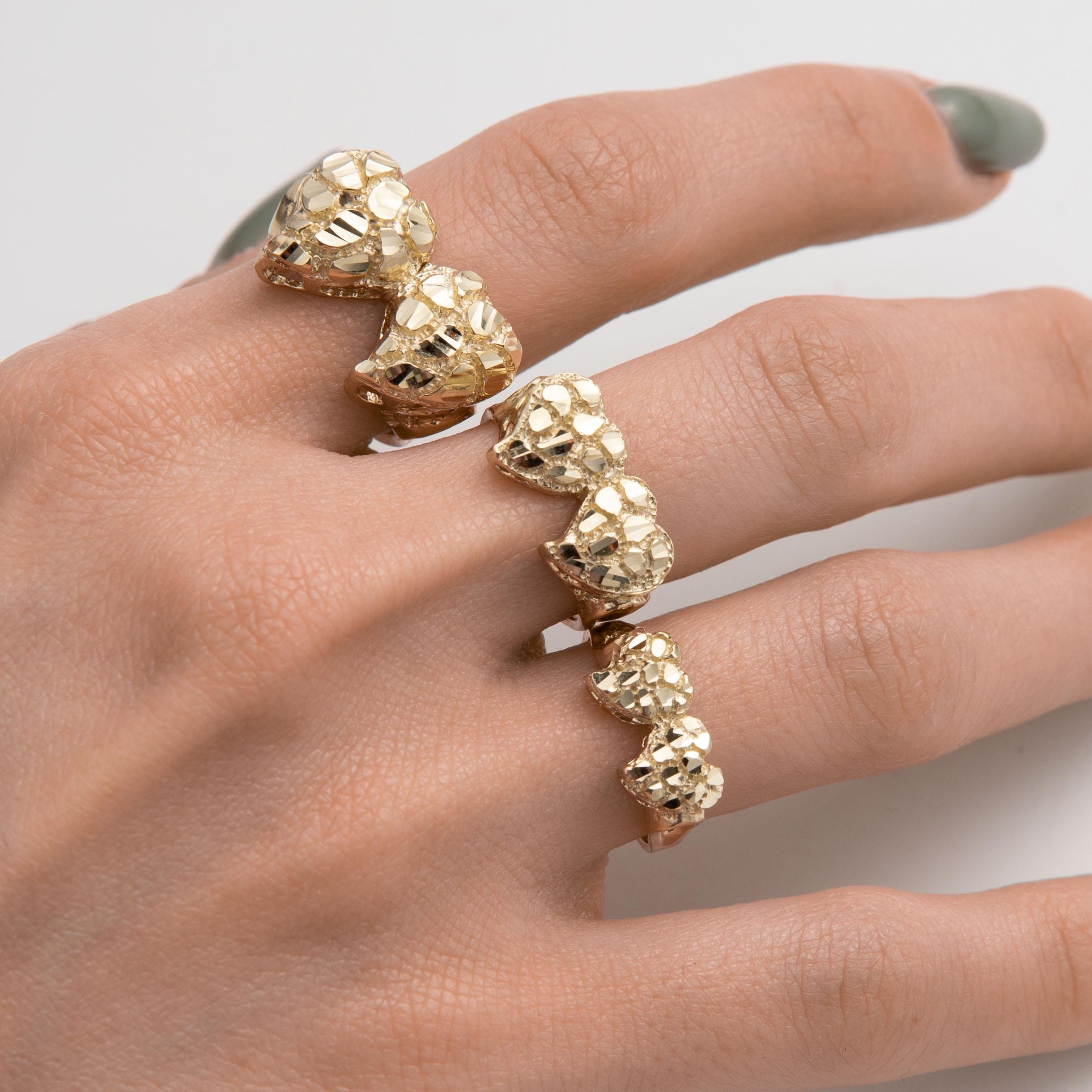 Gold Diamond Cut Hearts Nugget Ring 