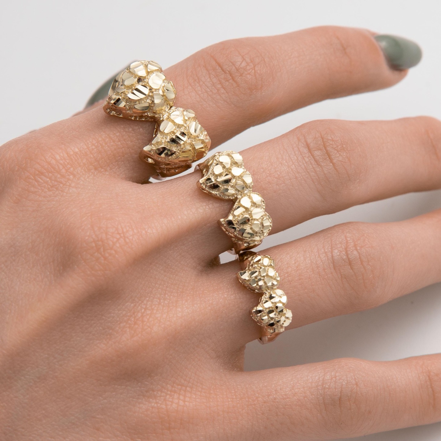 Gold Diamond Cut Hearts Nugget Ring 