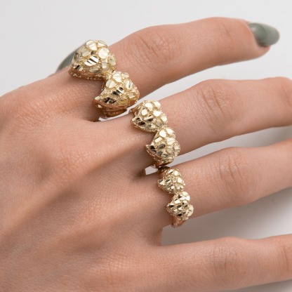 Gold Diamond Cut Hearts Nugget Ring 
