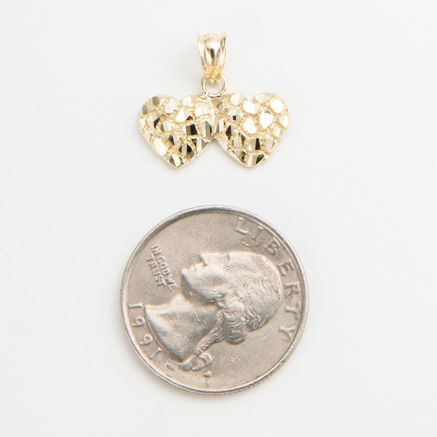 Gold Diamond Cut Hearts Nugget Pendant Necklace