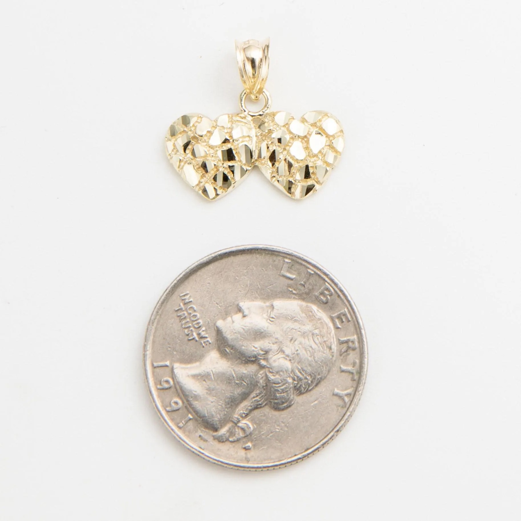 Gold Diamond Cut Hearts Nugget Pendant Necklace