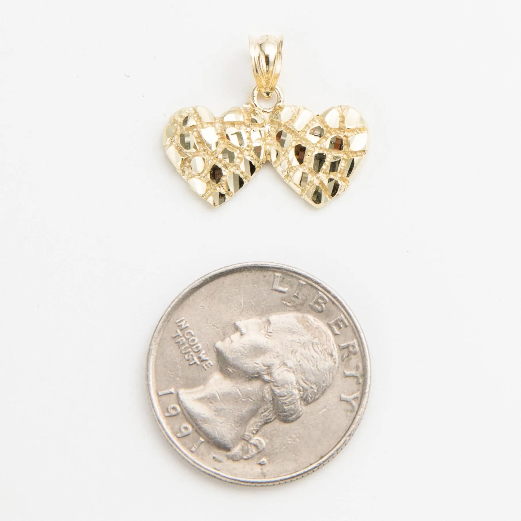 Gold Diamond Cut Hearts Nugget Pendant Necklace