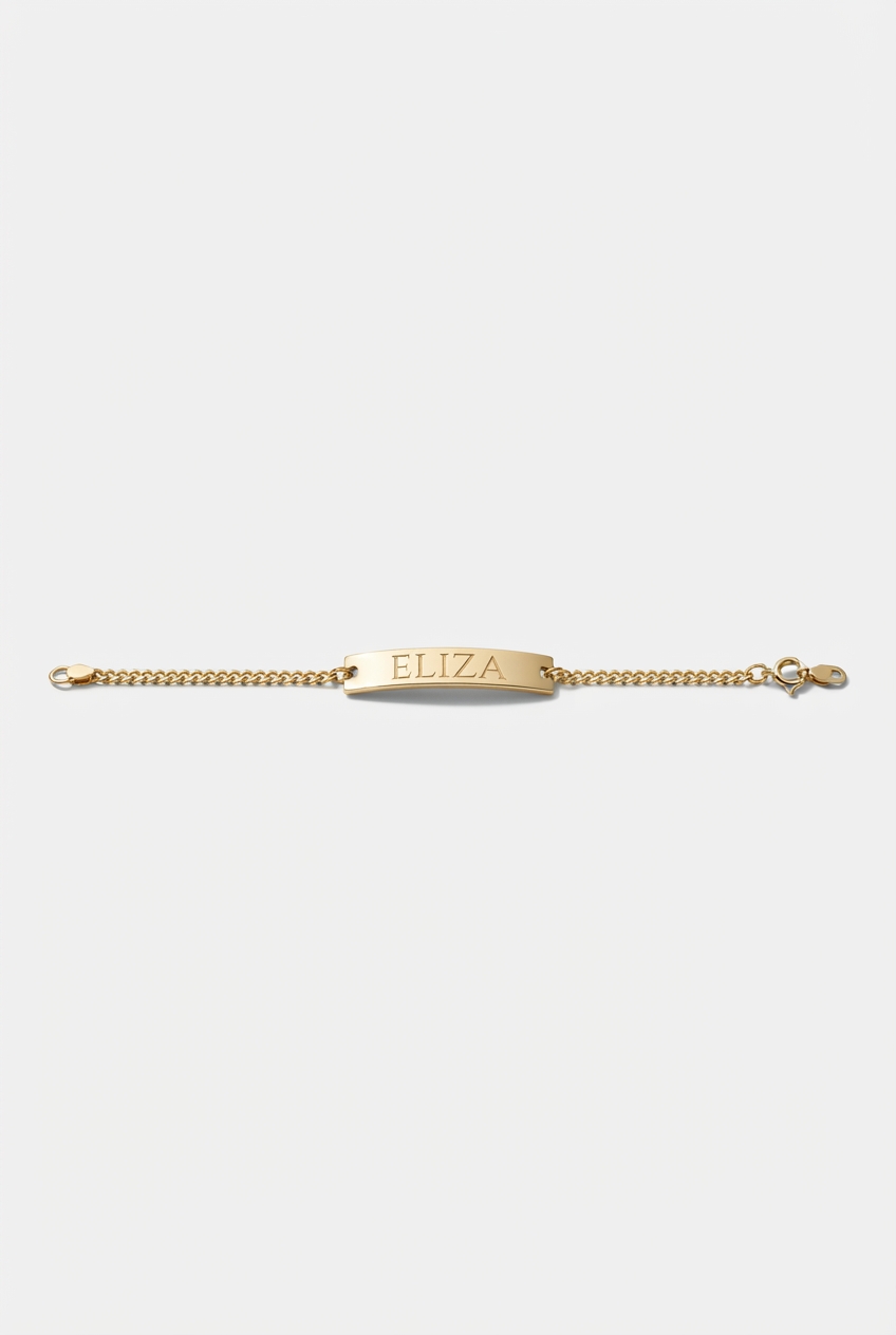 Custom name chain bracelet on off-white background