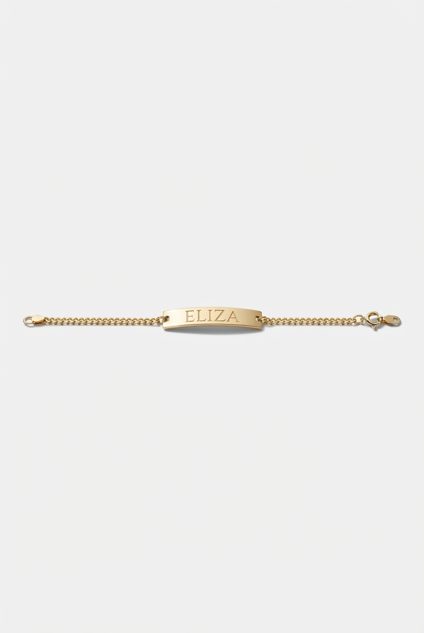 Custom name chain bracelet on off-white background