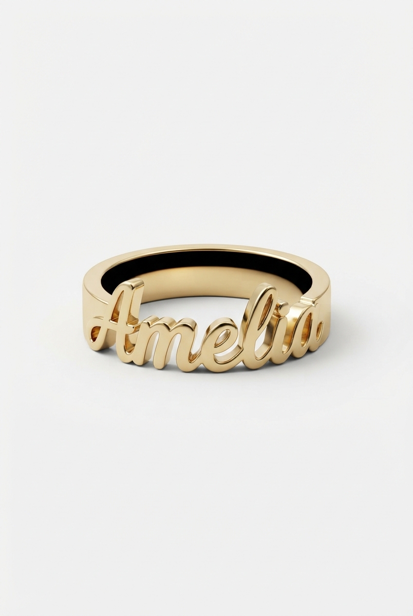 Script custom name ring on off-white background