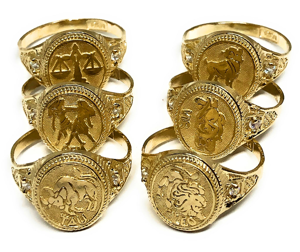 Gold Plated Yellow Zodiac Signs CZ Ring