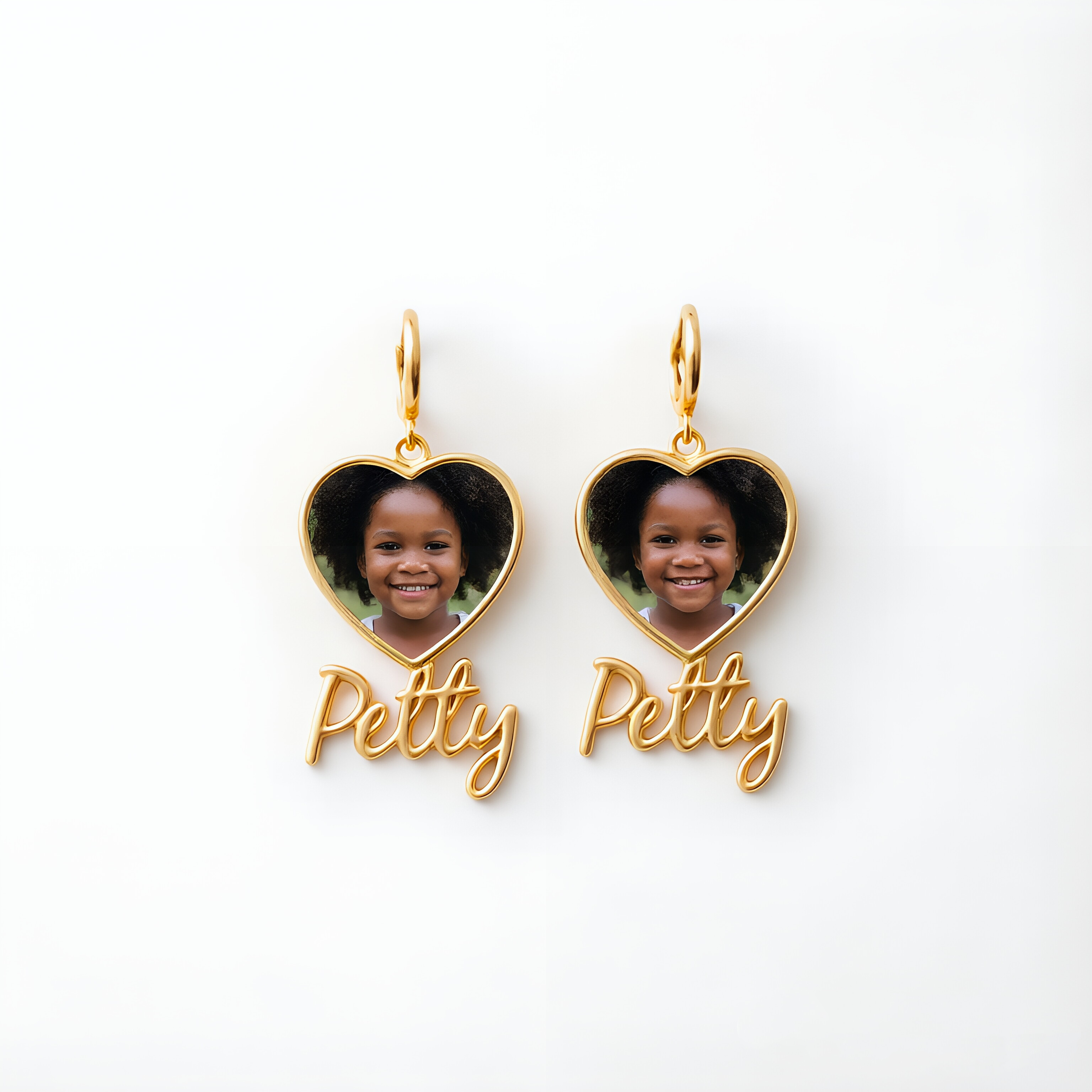 Custom Heart Photo with Name Dangle Earrings