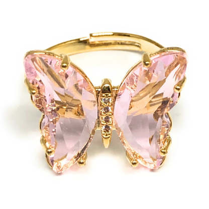 Gold Plated Adjustable Butterfly Crystal Ring Colorful Ring