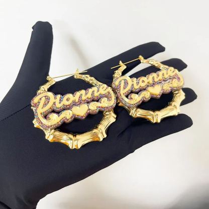 [Copy]Butterfly Design Personalized Herringbone Name Necklace And Bamboo Name Earrings Jewelry Set 2pcs 