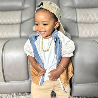 [Papa's necklace]Teddy Bear Nameplate Pendant Cuban Chain Personalized Name Necklace