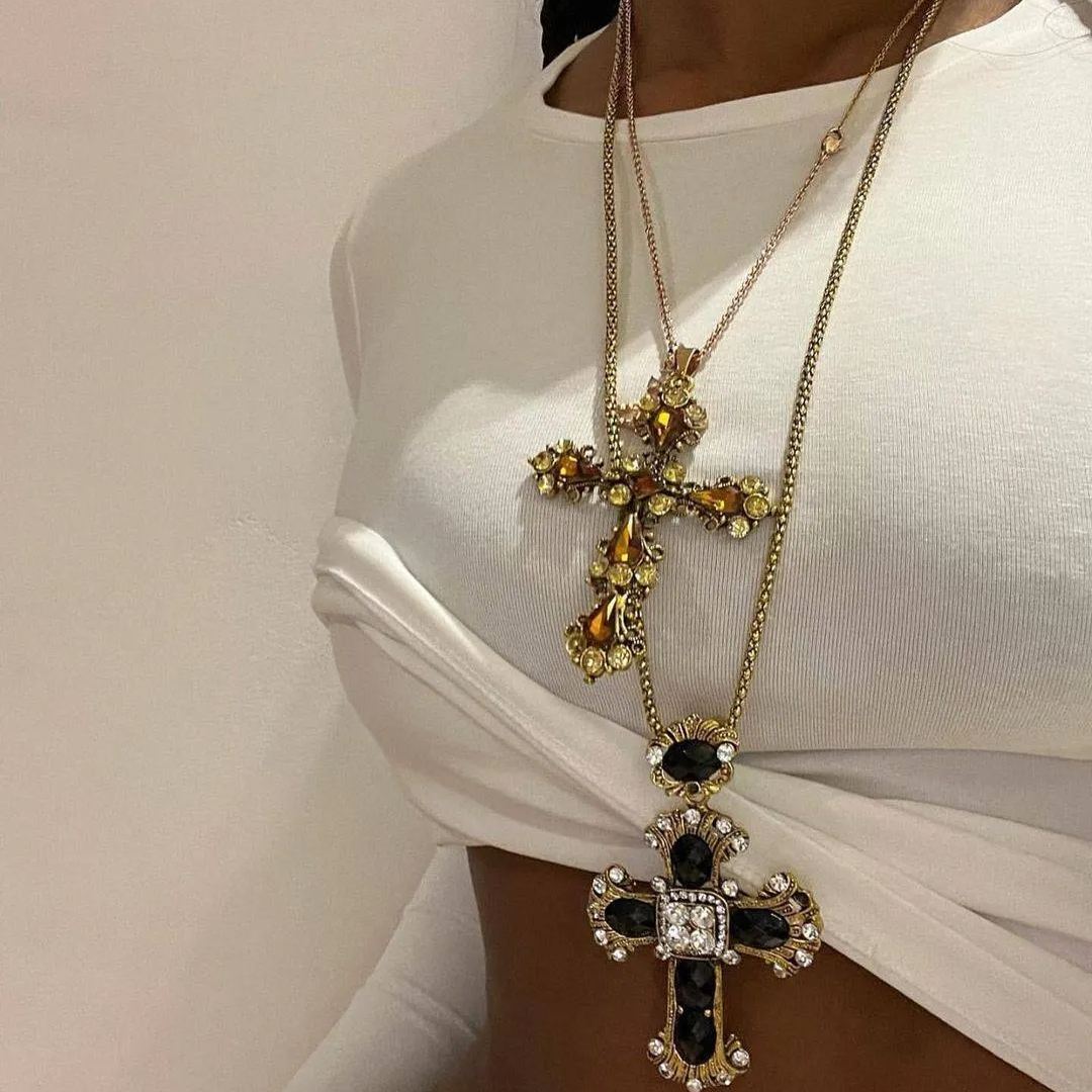 [Copy]Rope Chain White Gold Plated Cross Pendant Necklace 