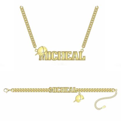 Custom Peaked Cap Name Necklace And Name Bracelet For Kids