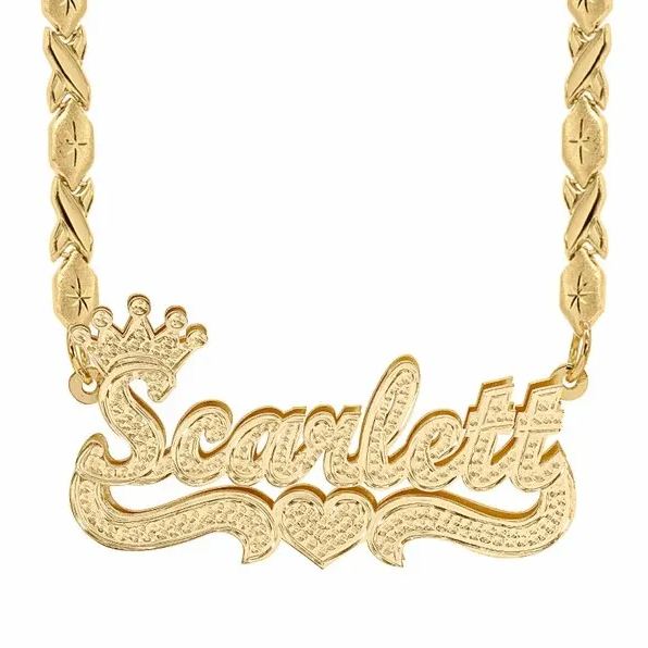Double Layer Two Tone XOXO Chain with Crown And Heart Personalized Custom Gold Plated Name Necklace-silviax
