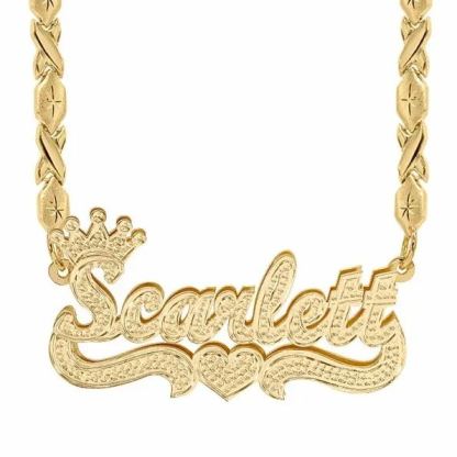 Double Layer Two Tone XOXO Chain with Crown And Heart Personalized Custom Gold Plated Name Necklace-silviax