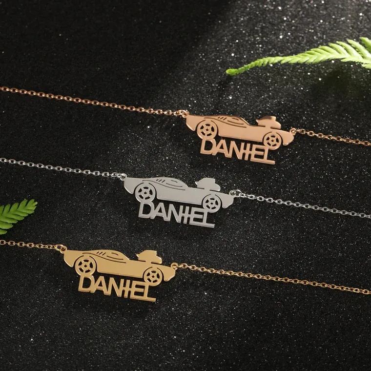 Race Car Nameplate Pendant Personalized Name Necklace Gifts For Car Love