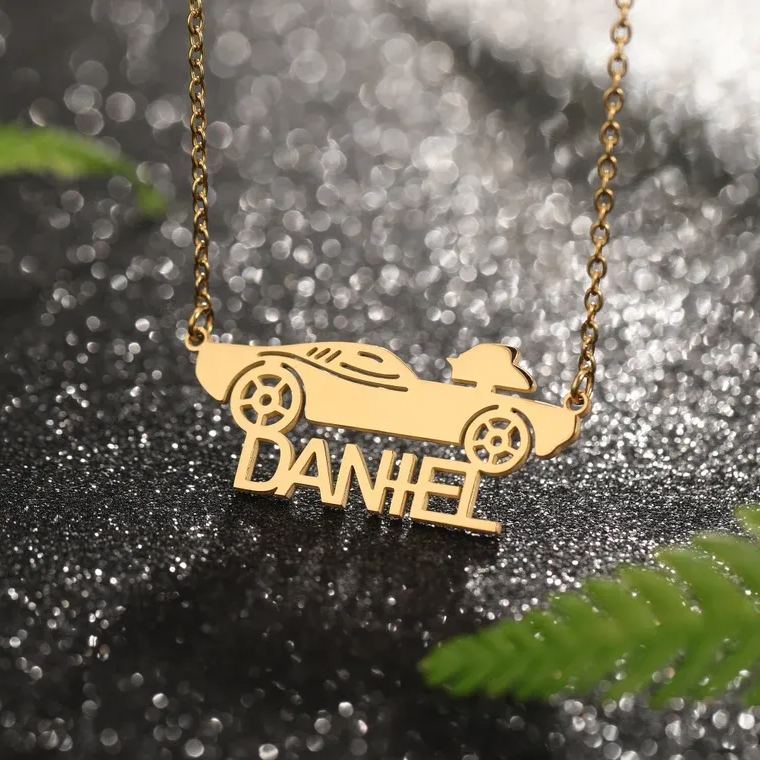 Race Car Nameplate Pendant Personalized Name Necklace Gifts For Car Love