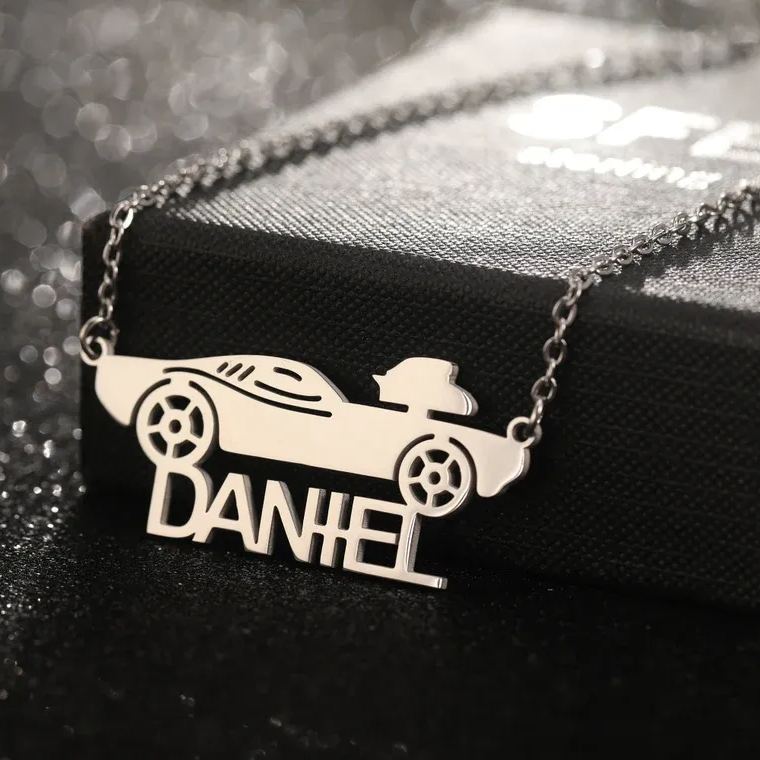 Race Car Nameplate Pendant Personalized Name Necklace Gifts For Car Love