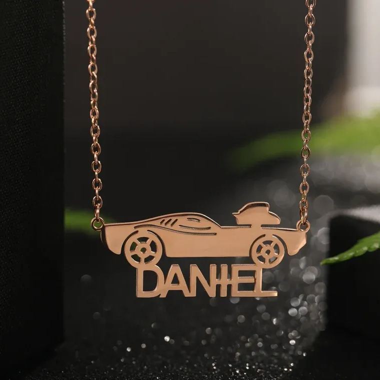 Race Car Nameplate Pendant Personalized Name Necklace Gifts For Car Love