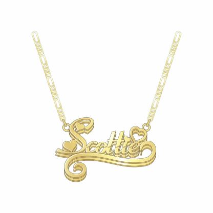Double Plate Personalized Name Necklace With Heart