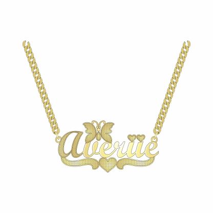 Double Layer Personalized Nameplate 3D Necklace With Heart 