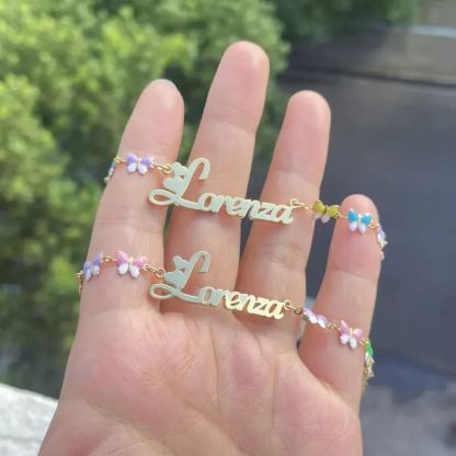 Colorful Butterfly Chain Personalized Custom Name Necklace And Name Bracelet Set