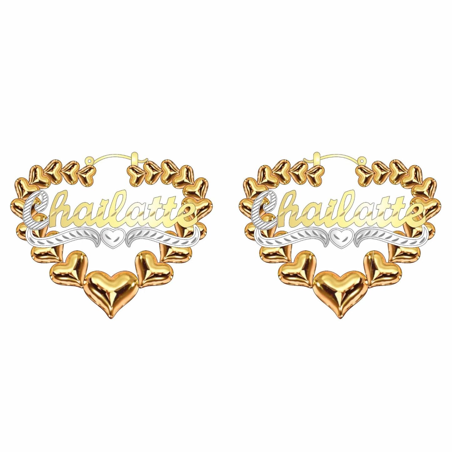 Two Tone Heart Nameplate Personalized Name Earrings