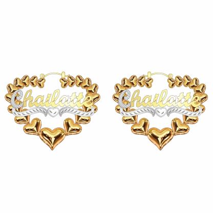 Two Tone Heart Nameplate Personalized Name Earrings