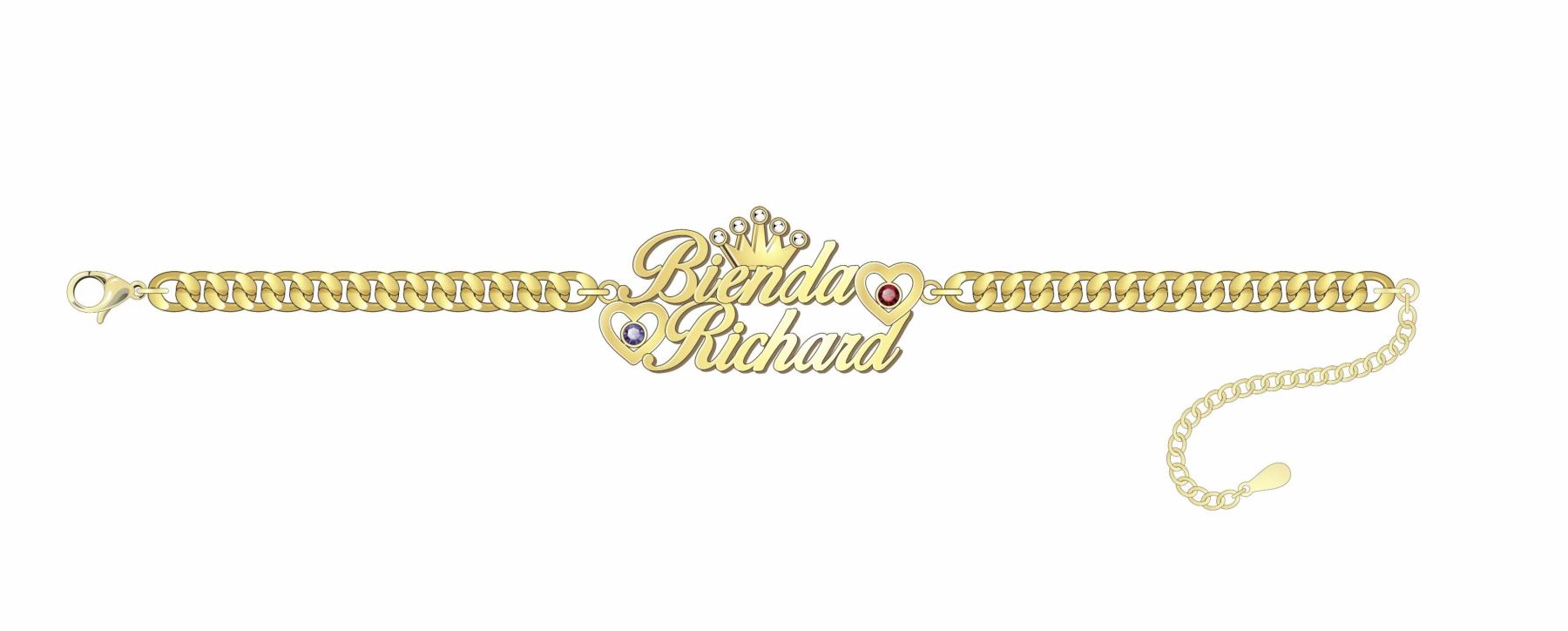 Crown Nameplate Personalized Birthstone Two Name Bracelet