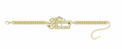 Crown Nameplate Personalized Birthstone Two Name Bracelet 