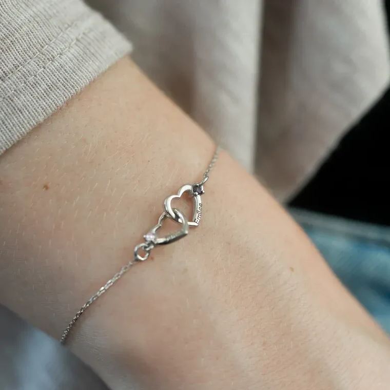 Personalized Interlocking Heart Bracelet With Birthstone Valentine's Day