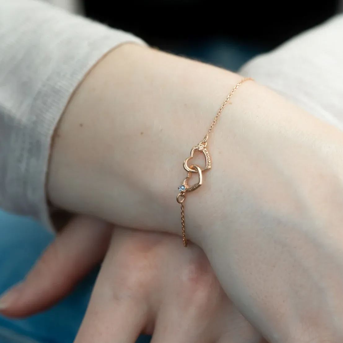 Personalized Interlocking Heart Bracelet With Birthstone Valentine's Day