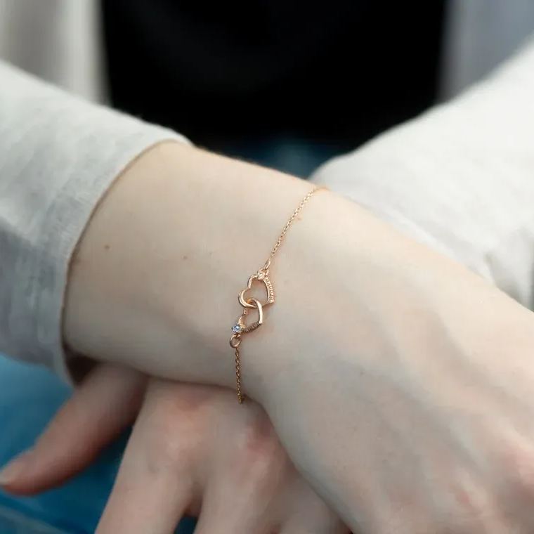 Personalized Interlocking Heart Bracelet With Birthstone Valentine's Day